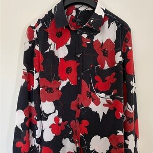 J. Crew 100% Silk Red and Black Floral Shirt